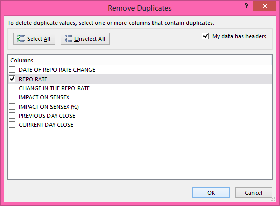 Remove Duplicates Function in Excel