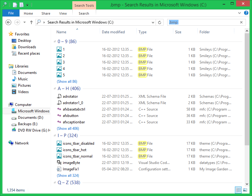 Using Search Box in Windows Explorer