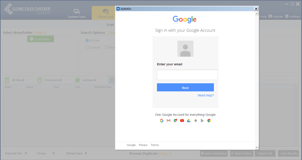google drive log in screen